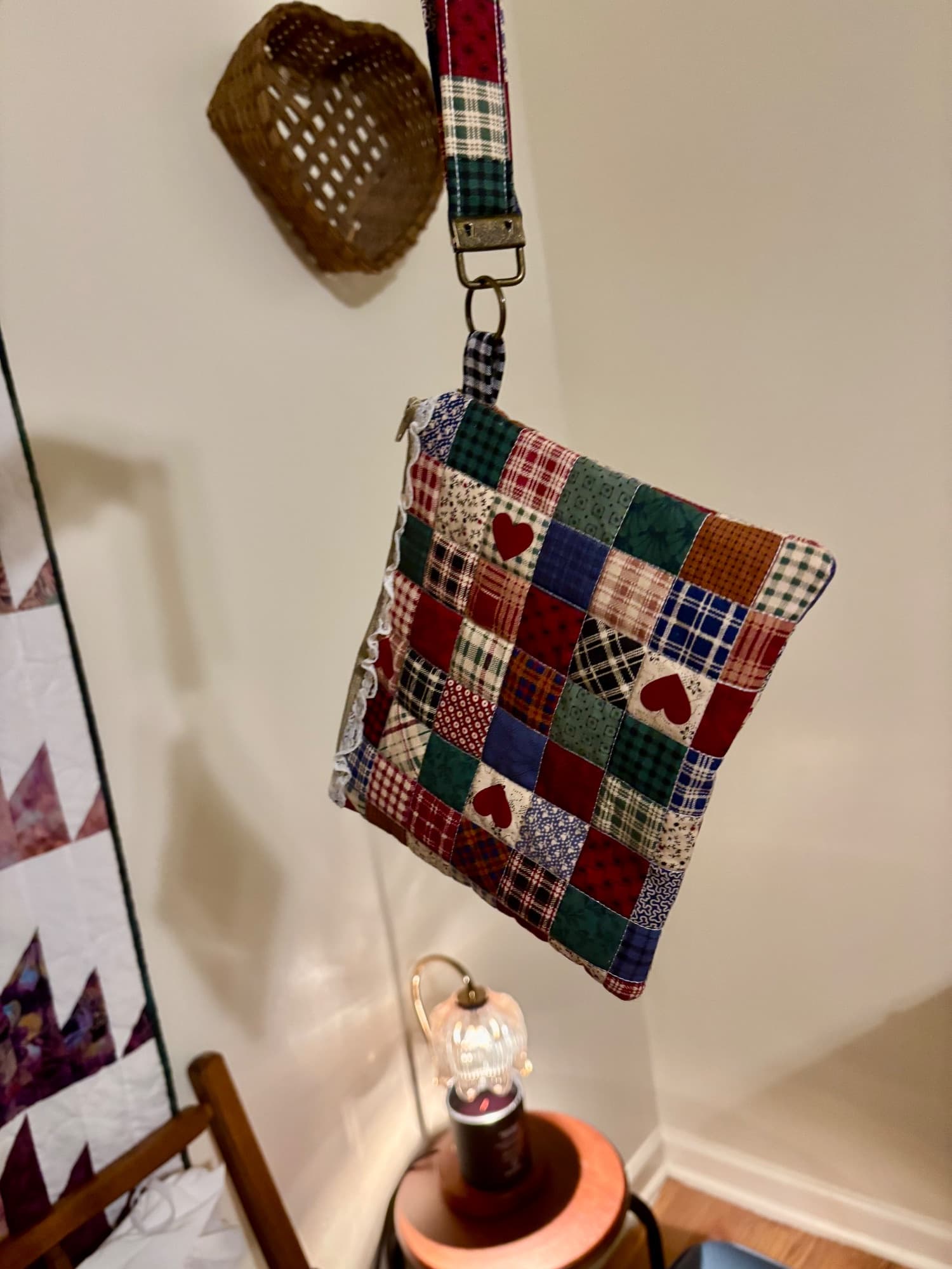 red patchwork wallet