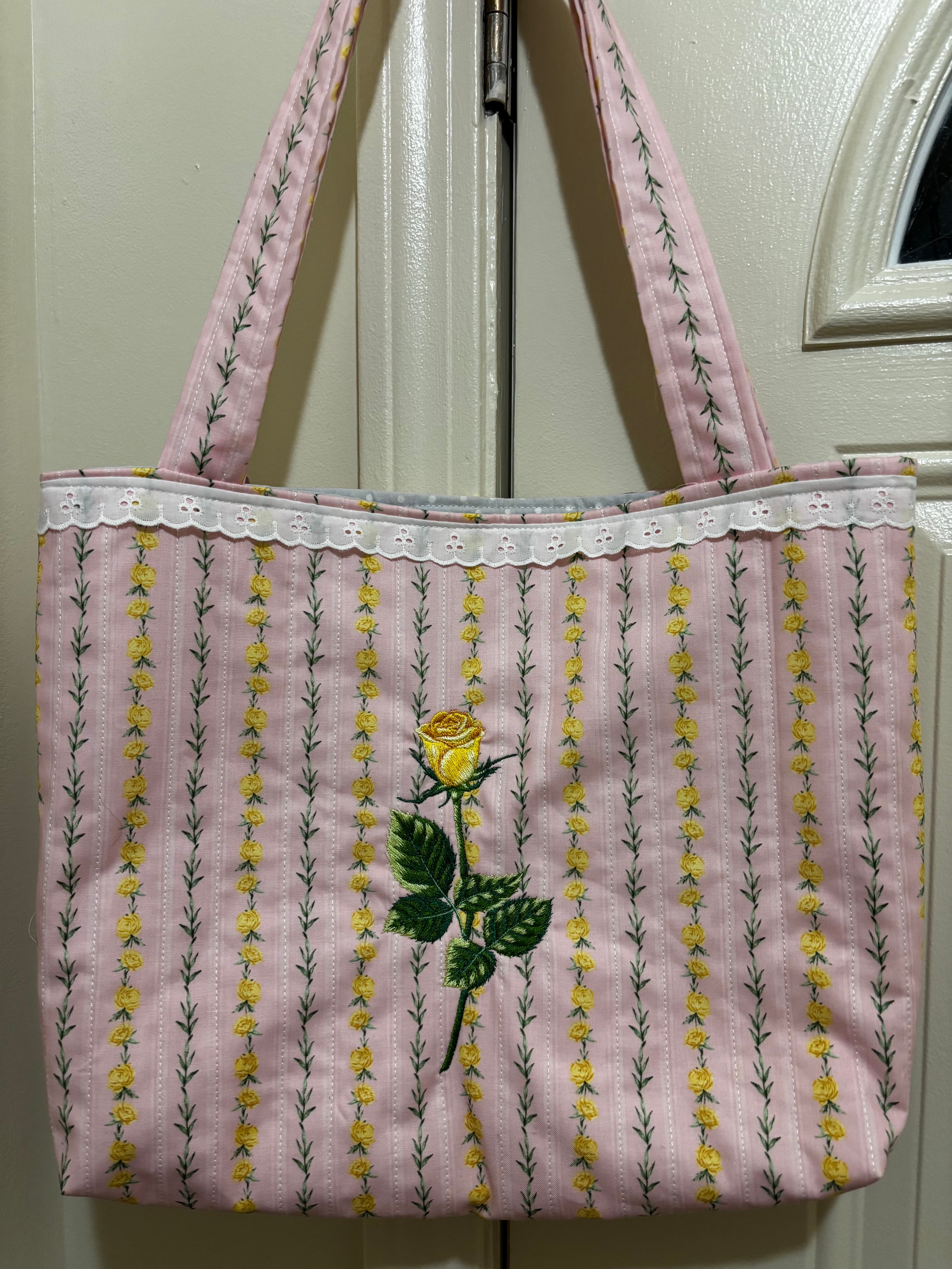 Embroidered Yellow Rose Tote