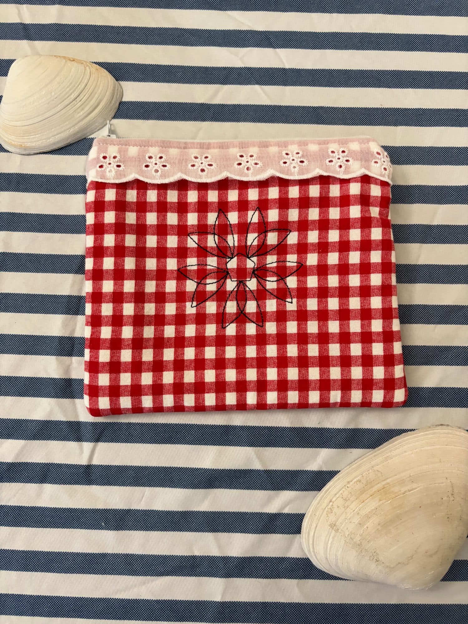 Embroidered Zipper Travel Pouch — Red