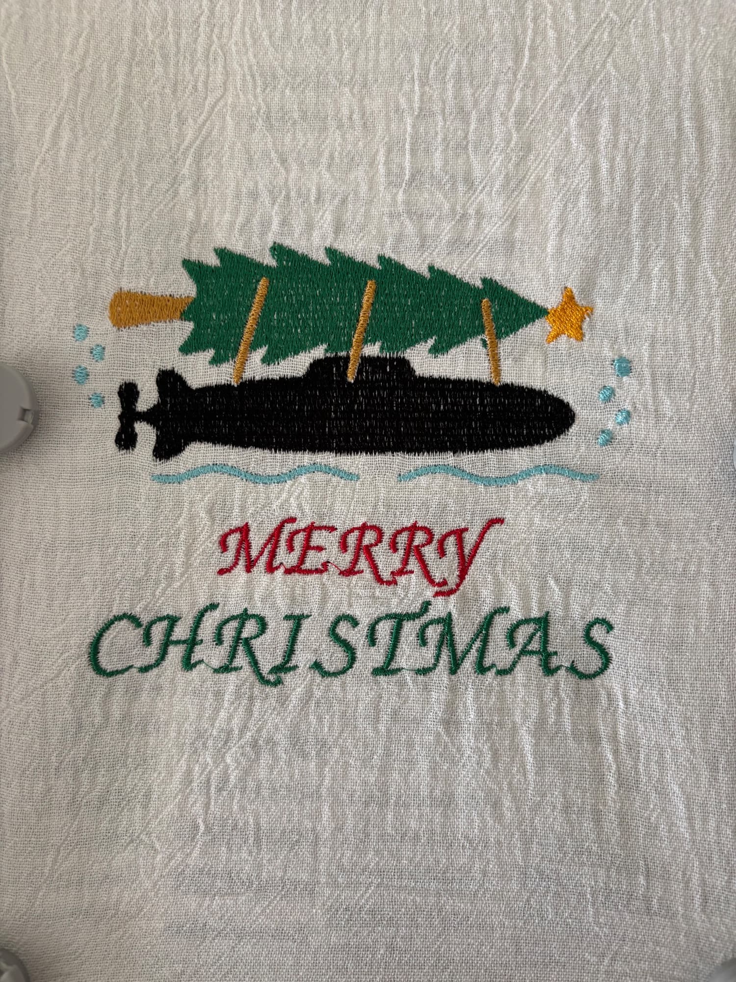Christmas Submarine Tea Towel, Merry Christmas